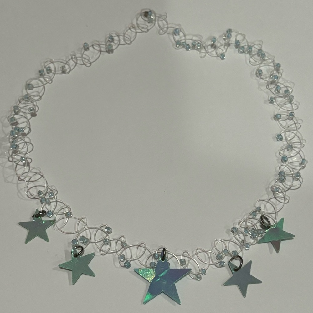 CLAIRE’S Vintage Light Blue Beaded Star Pendant Stretchy Plastic Choker Necklace